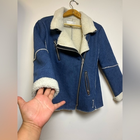 J.O.A Los Angeles Sherpa Denim Full Zip Long Sleeve Blue Jacket Size S - Picture 4 of 11